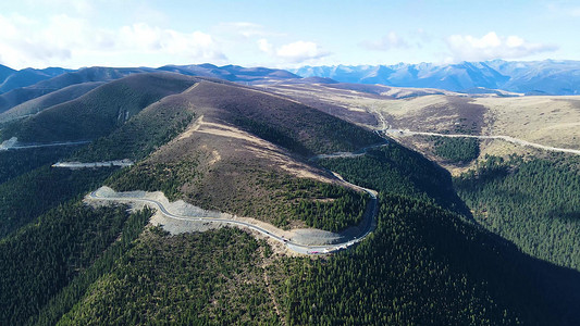 航拍中国高原国道318傍山公路祖国山河风光大景