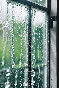 被雨水打湿的窗户摄影配图1