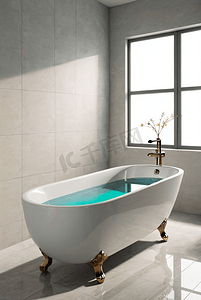 泡澡休息摄影照片_室内白色陶瓷浴缸摄影图7