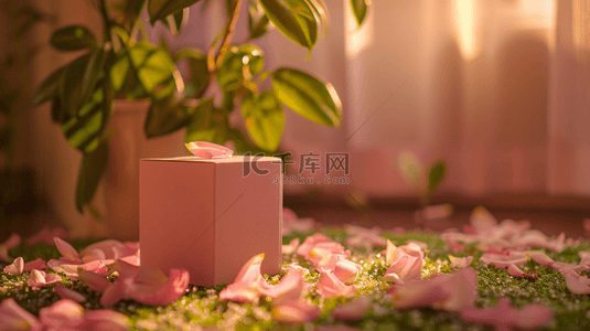粉色花瓣草地背景图片_铺满鲜花礼物盒摆拍背景3