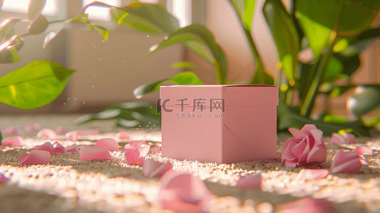 粉色花瓣草地背景图片_铺满鲜花礼物盒摆拍背景-
