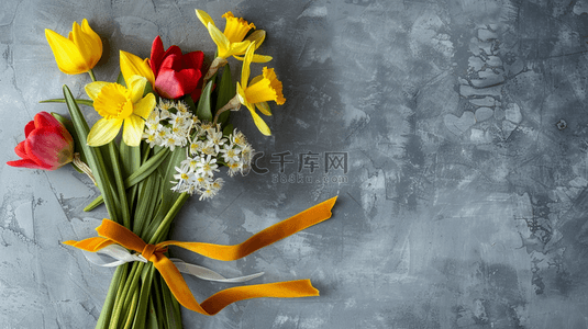 女神节蝴蝶结背景图片_彩色一束花唯美背景4