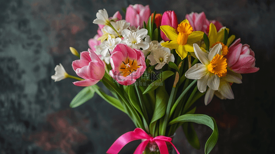 女神节蝴蝶结背景图片_彩色一束花唯美背景1