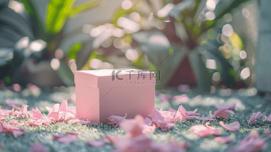 粉色绿植背景图片_铺满鲜花礼物盒摆拍背景17