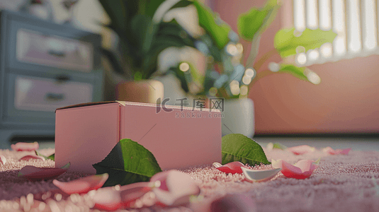 粉色花瓣草地背景图片_铺满鲜花礼物盒摆拍背景8