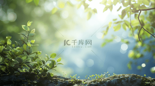 氧气背景图片_春天石崖上绿植背景14