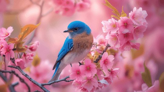 春季桃花节背景图片_春季小鸟落枝头唯美背景8