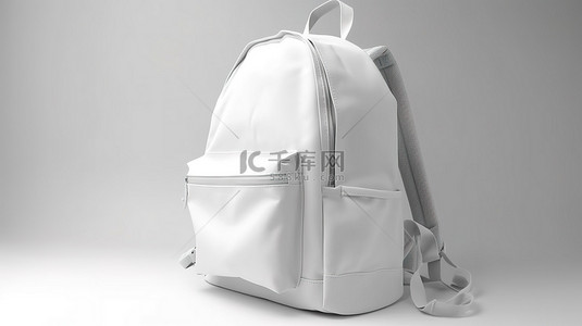 背包的孩子背景图片_白色学校城市背包在白色背景下的 3d 渲染