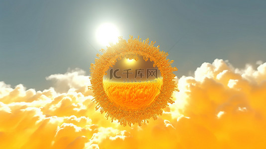 天气气象背景图片_多云天气下 3D 渲染太阳的插图