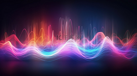 动态声波背景图片_用抽象光线运动的充满活力的声波的 3D 插图