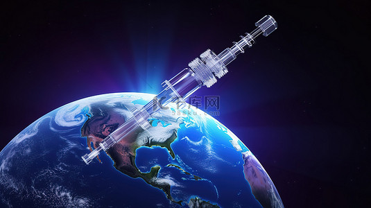 注射新冠疫苗背景图片_为地球接种疫苗 3D 渲染的医用注射器和针头元件来自 NASA