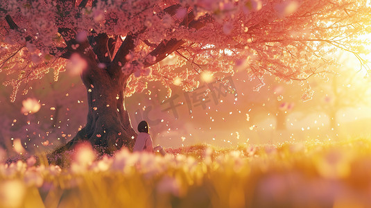 公园里粉红色树木花朵的摄影2摄影图