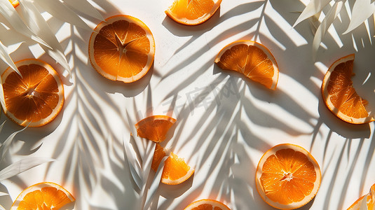 阳光下树叶橙子的摄影3照片