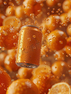 橙广告摄影照片_橙色软饮料罐广告拍摄高清图片