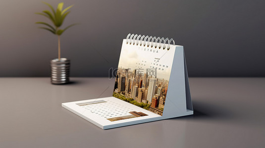 干净的石板桌面日历为您的每日日程安排 3D 渲染提供空白画布