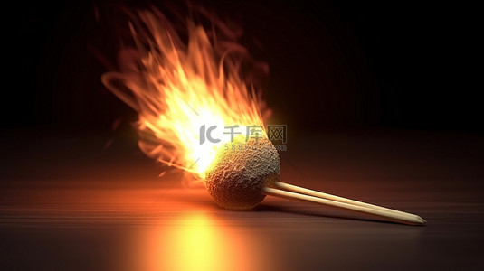 火柴棍的 3D 渲染，准备在同行中点燃火焰