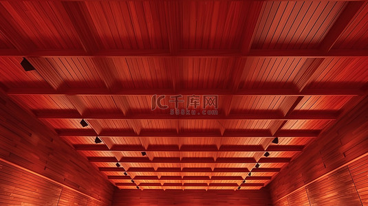木板地板墙背景图片_3d 渲染中红色镶板木天花板墙设计的纹理