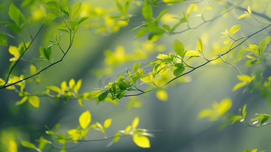 春天绿色树枝树叶的摄影19摄影图