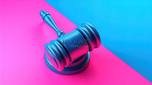 法院开庭背景图片_粉红色背景与 3D 渲染双色调风格的蓝色法官木槌和音块