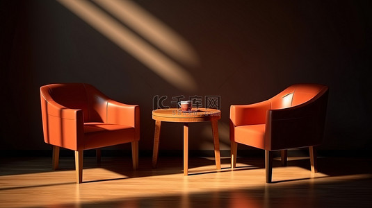 图片标题 3D 渲染的椅子和桌子组