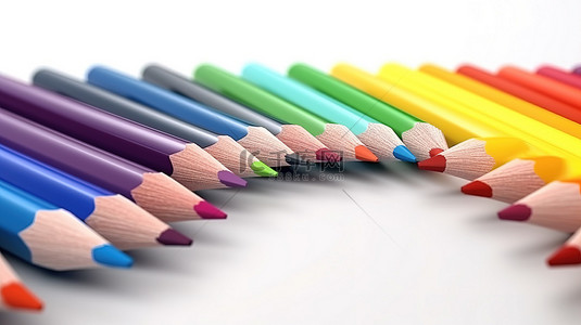 充满活力的彩虹铅笔和 3d 空白页