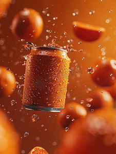 橙色软饮料罐广告拍摄图片