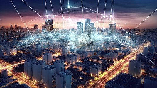 5g网络科技背景图片_城市景观 3d 渲染的未来 5g 网络技术