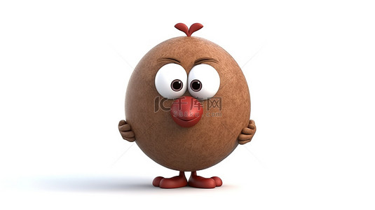 可爱的形状背景图片_3D 渲染一个可爱的棕色鸡蛋吉祥物，在白色背景上拿着一颗红心
