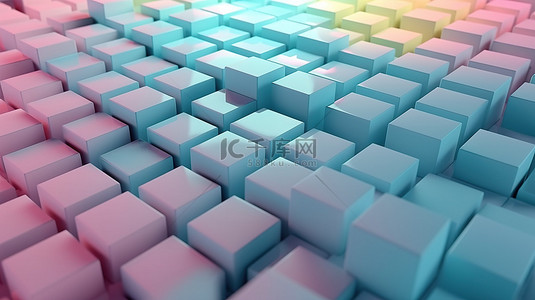 格子背景背景图片_抽象 3D 渲染中柔和色调的正方形