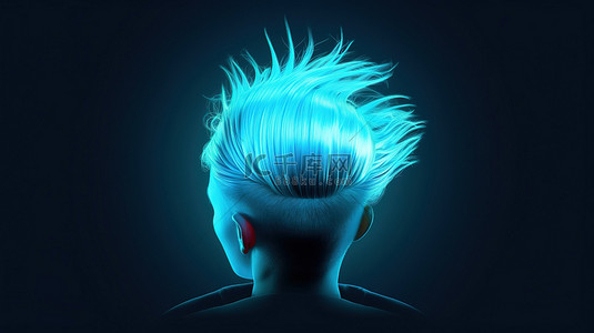 蓝色背景上充满活力的霓虹灯头发通过 3D 插图促进头发治疗