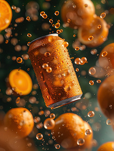 橙广告摄影照片_橙色软饮料罐广告拍摄高清摄影图