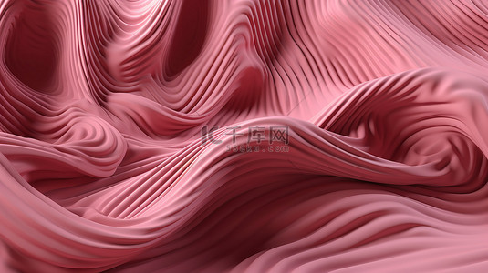 粉色条纹背景图片_波纹布上的粉色条纹波浪 3D 渲染