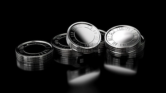 金融女性背景图片_具有纯黑色背景的时尚 3D 银 nft 硬币