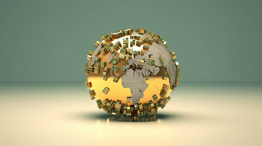 全球金融世界货币的 3D 渲染