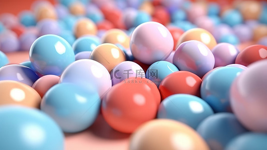 柔和色彩的软球体充满活力的 3D 抽象背景