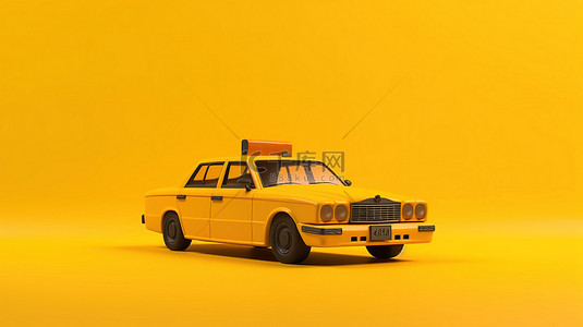 出租车黄色背景图片_黄色背景与 3d 渲染的出租车标志