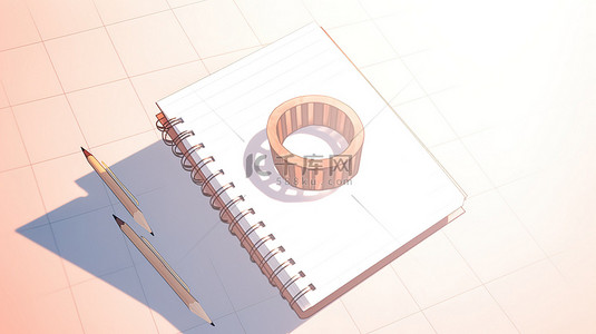 试卷装订线背景图片_螺旋装订笔记本的自上而下视图，在白桌上用木铅笔进行 3D 渲染