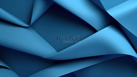 蓝色折叠纸中褶皱几何背景的渲染插图