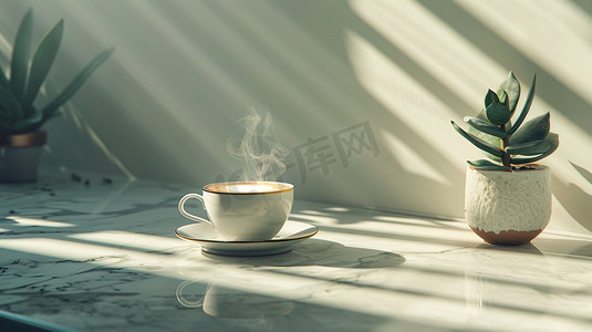 简约室内盆景咖啡的摄影6高清图片