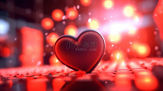 发光爱心背景图片_浪漫闪闪发光的红色散景灯心形 3D 插图