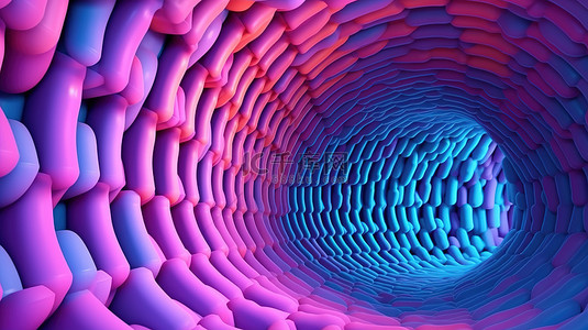 洞穴背景图片_3D 洞穴插图中的粉色和蓝色图案门户