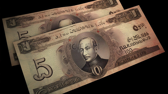 摩洛哥货币以国王穆罕默德五世为特色的老式 5 迪拉姆纸币的 3D 渲染