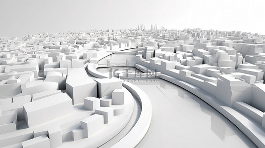 科技大城市背景图片_穿过 3d 白色城市的河流