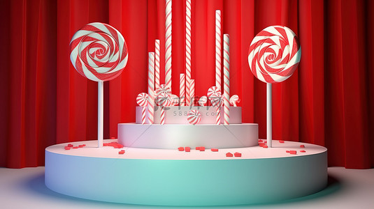 圣诞糖果拐杖背景图片_以棒棒糖和拐杖糖为特色的 3d 建模平台