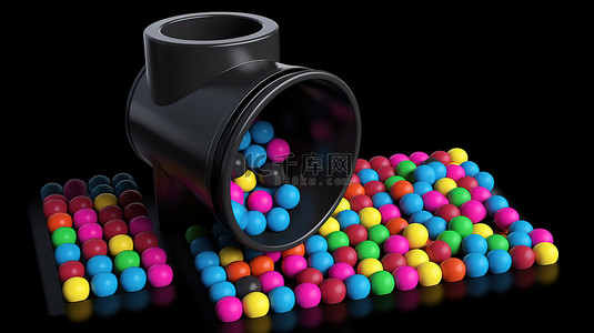 益智背景图片_3D 插图中黑色圆柱体上的脑筋急转弯益智玩具彩色球和方形拼图