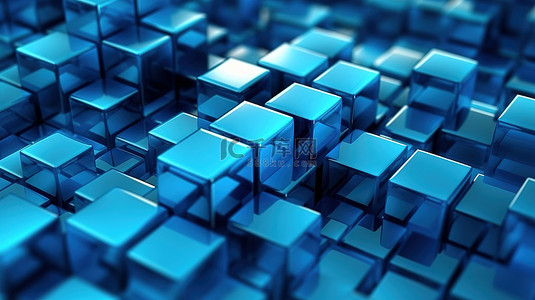 抽象背景图案中蓝色玻璃几何形状的时尚而简单的 3D 渲染