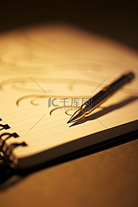 打开笔记本背景图片_打开笔记本页面上的墨水垫和金笔
