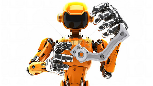 机器人工程师设计，以白色背景上的手持扳手 3D 渲染为特色