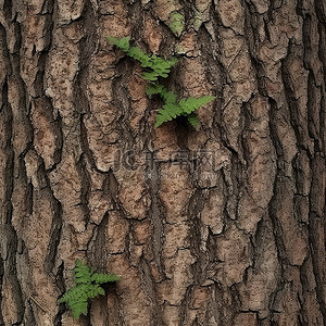 二十四节气小食背景图片_一棵橡树的树皮与一棵小绿色植物