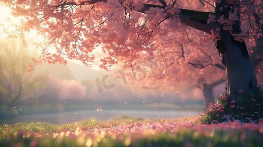 公园里粉红色树木花朵的摄影1高清图片